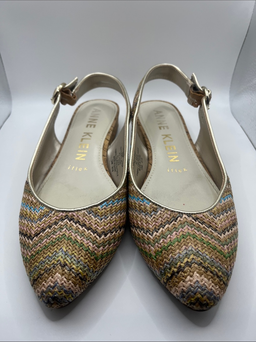Anne Klein Neutral Multi-Tone Woven Pointed Slingback Flats